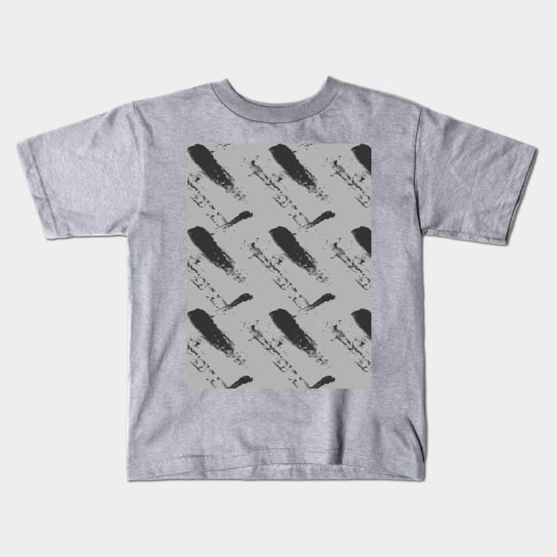 Black strokes and spots on a gray background, abstraction Kids T-Shirt by grafinya